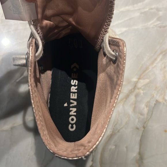 Metallic platform converse in rose gold with leather embellishment - Picture 7 of 8